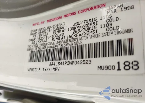 1998 Mitsubishi Montero Sport Xls из США, поврежденный, VIN JA4LS41P3WP042523